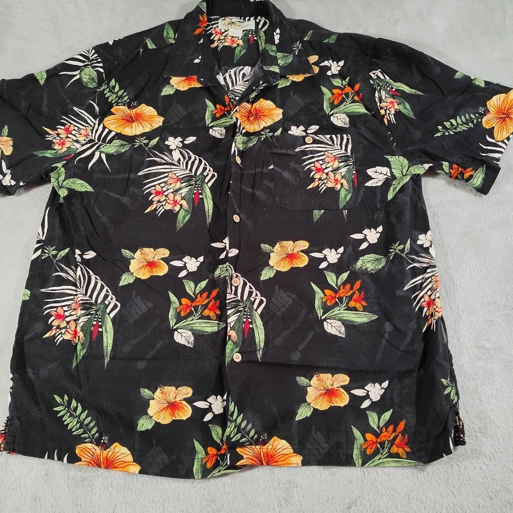 Joe Marlin Island Shirt Men‎ 2XL Black Floral Tropical Vacation Lightweight